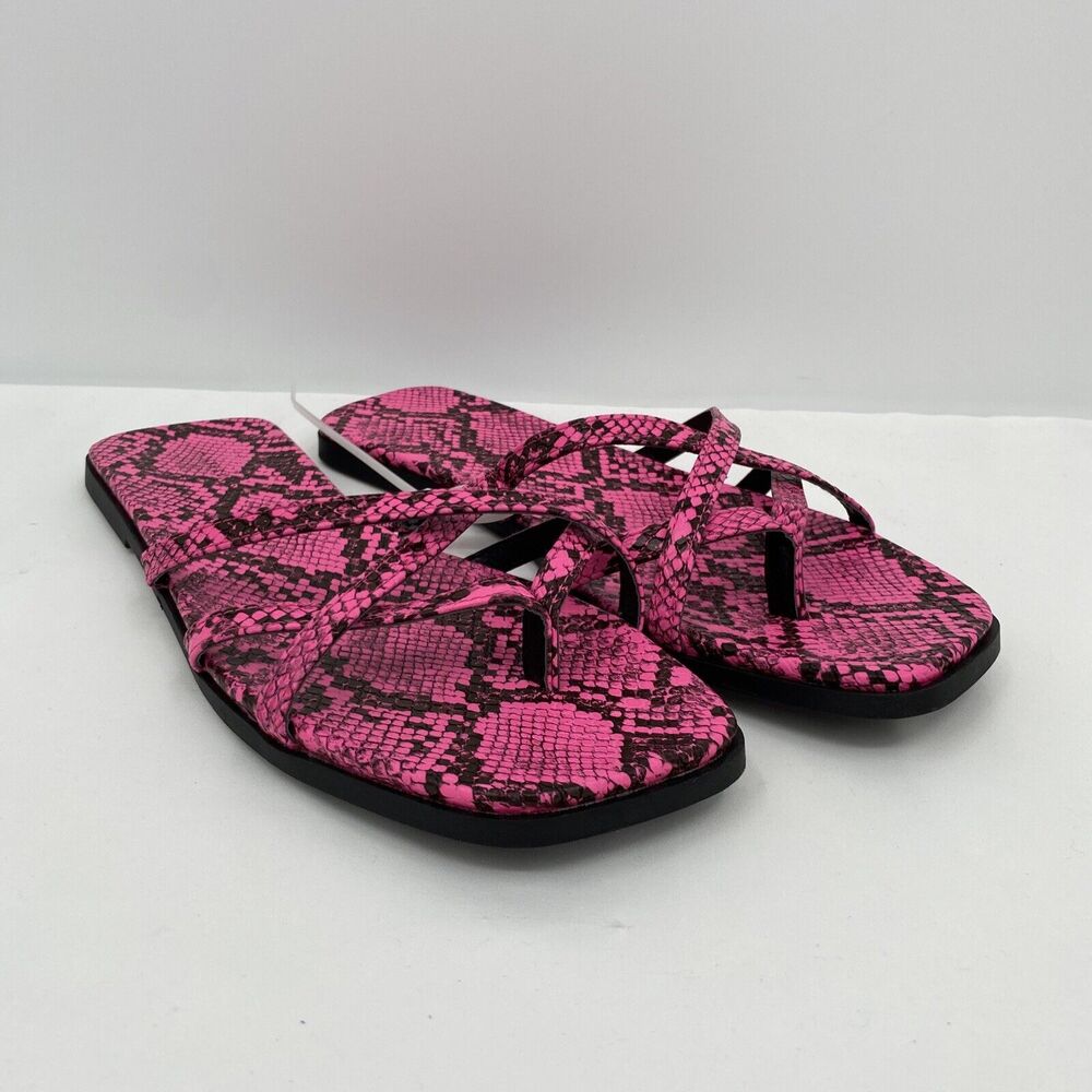 14th & Union Womens Caite Snake Print Strappy Slide Sandal Bright Pink Size 7.5